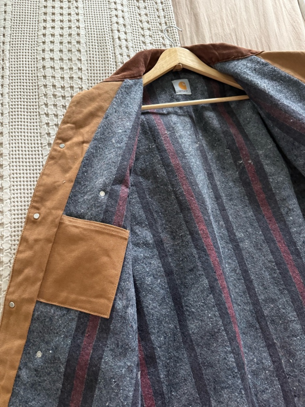 Vintage Carhartt Brown Barn Coat with Dark Brown Corduroy Collar Size 3/4XL - Picture 10 of 12